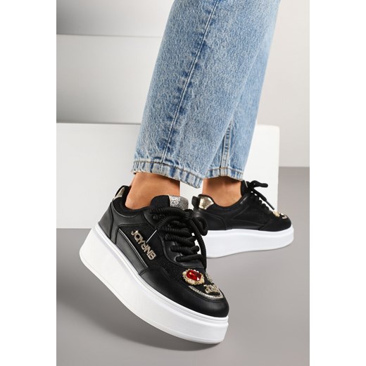 Czarne Sneakersy na Platformie z Metalicznymi Ozdobami Falonela ze sklepu born2be.pl w kategorii Buty sportowe damskie - zdjęcie 178810999