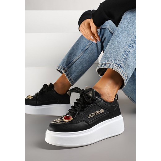 Czarne Sneakersy na Grubej Podeszwie z Cyrkoniami i Brokatem Falissa ze sklepu renee.pl w kategorii Buty sportowe damskie - zdjęcie 178811199