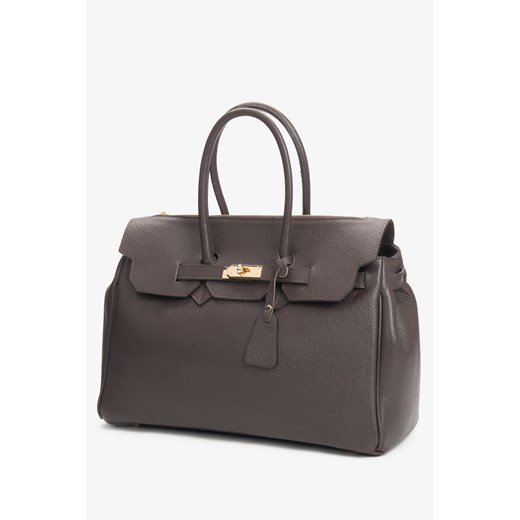 Estro: Ciemnobrązowa torebka-kuferek damska z włoskiej skóry naturalnej Premium Estro One Size Estro