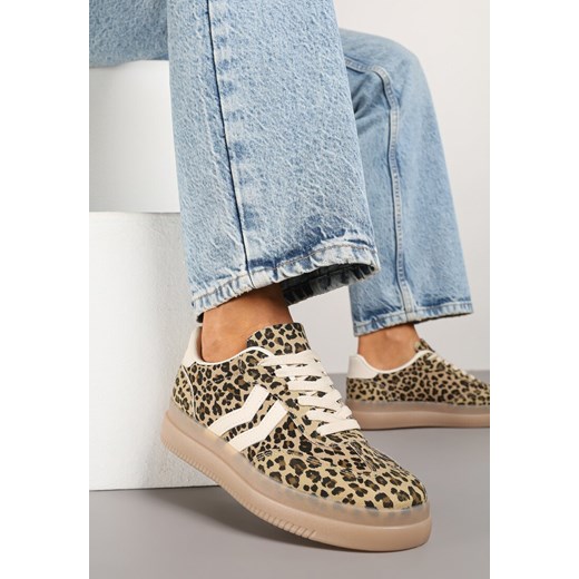 Panterkowe Sneakersy w Stylu Tenisówek z Geometrycznymi Paskami Falenira ze sklepu born2be.pl w kategorii Buty sportowe damskie - zdjęcie 178818859