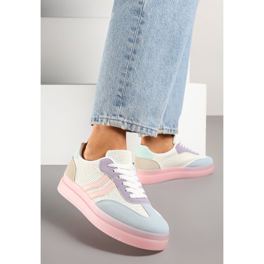 Różowo-Niebieskie Sneakersy w Stylu Tenisówek z Geometrycznymi Paskami Falenira ze sklepu born2be.pl w kategorii Buty sportowe damskie - zdjęcie 178818865