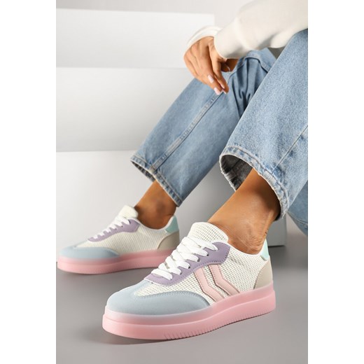 Różowo-Niebieskie Sneakersy Tenisówki Ozdobione Paskami Falovinia ze sklepu renee.pl w kategorii Buty sportowe damskie - zdjęcie 178819119
