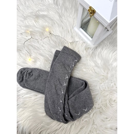 Szare Zakolanówki ze Wzorem Modnakiecka.pl Uniwersalny ModnaKiecka.pl