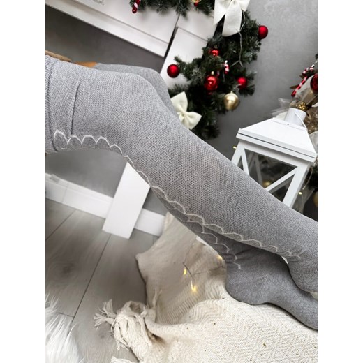 Szare Zakolanówki ze Wzorem Modnakiecka.pl Uniwersalny ModnaKiecka.pl