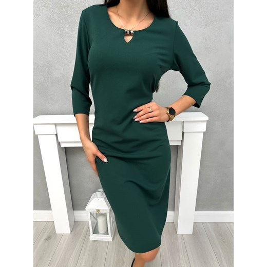 Ciemnozielona Klasyczna Sukienka ze sklepu ModnaKiecka.pl w kategorii Sukienki - zdjęcie 178821765