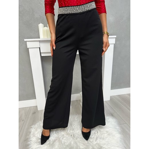 Czarne Spodnie z Ozdobnym Pasem ze sklepu ModnaKiecka.pl w kategorii Spodnie damskie - zdjęcie 178821788