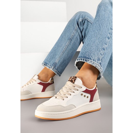 Beżowo-Bordowe Streetwearowe Sneakersy Zdobione Przeszyciami Neonisea ze sklepu renee.pl w kategorii Buty sportowe damskie - zdjęcie 178822778