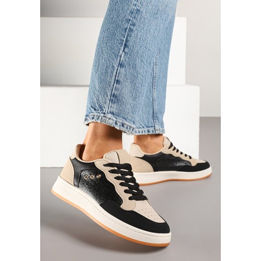 Czarno-Beżowe Sneakersy z Ozdobnymi Przeszyciami w Streetwearowym Stylu Neoniela ze sklepu born2be.pl w kategorii Buty sportowe damskie - zdjęcie 178823476