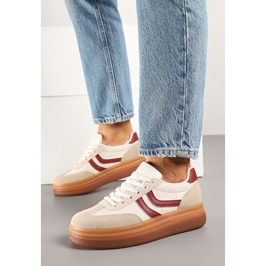 Beżowo-Bordowe Sneakersy w Stylu Klasycznych Tenisówek na Grubej Podeszwie Grelritia ze sklepu born2be.pl w kategorii Buty sportowe damskie - zdjęcie 178823488