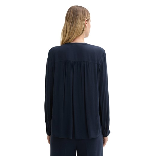Tom Tailor bluzka damska z dekoltem w literę v z długim rękawem granatowa z wiskozy 