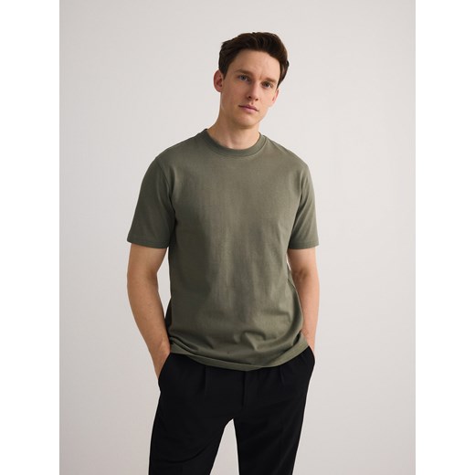 Reserved - Bawełniany t-shirt regular - oliwkowy ze sklepu Reserved w kategorii T-shirty męskie - zdjęcie 178826586