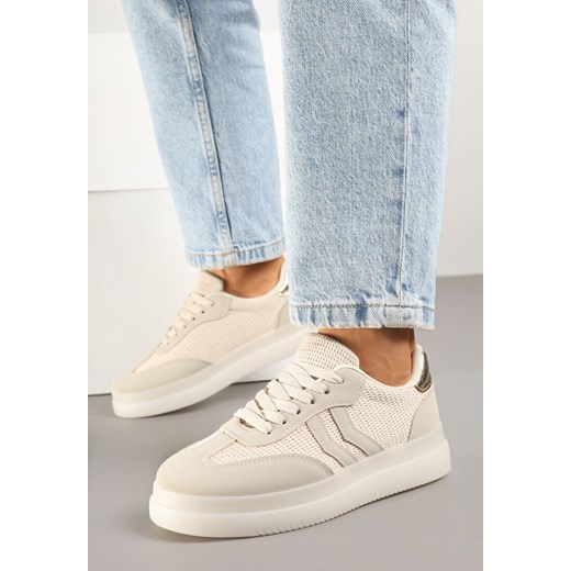 Beżowe Sneakersy Tenisówki Ozdobione Paskami Falovinia ze sklepu renee.pl w kategorii Botki - zdjęcie 178827546