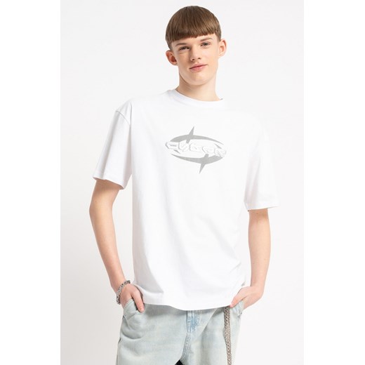 Biały t-shirt z autorską grafiką z przodu, kolor - biały, rozmiar - 140 ze sklepu REPORTER w kategorii T-shirty chłopięce - zdjęcie 178829326
