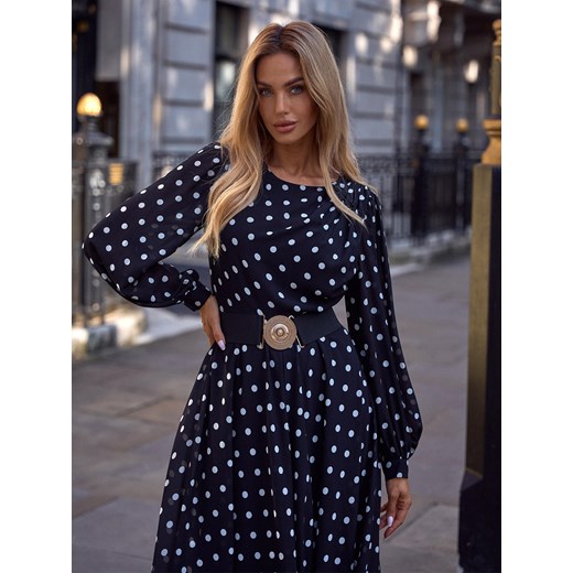 Zwiewna czarna sukienka w białe grochy L'AF Zuri ze sklepu Eye For Fashion w kategorii Sukienki - zdjęcie 178829705
