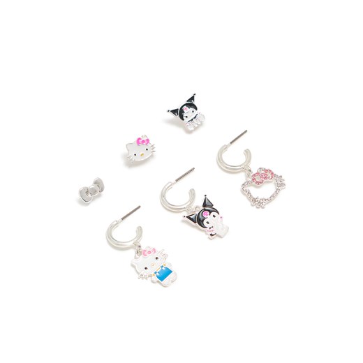 Cropp - 6 pack kolczyków Kuromi & Hello Kitty - srebrny ze sklepu Cropp w kategorii Kolczyki - zdjęcie 178829808