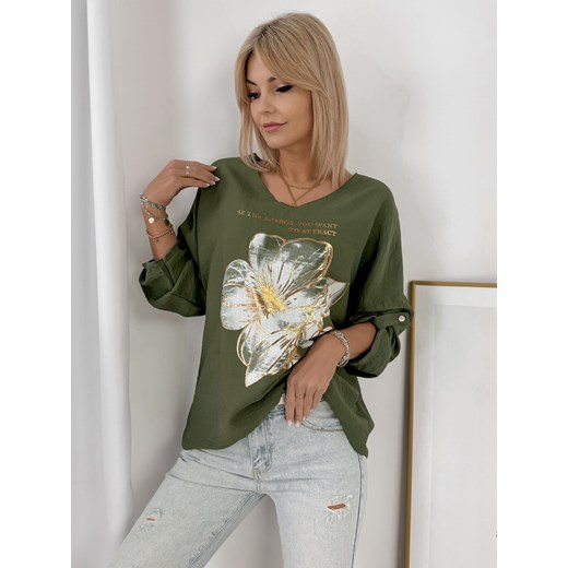 bluzka zinza khaki one size ze sklepu UBRA w kategorii Bluzki damskie - zdjęcie 178830078