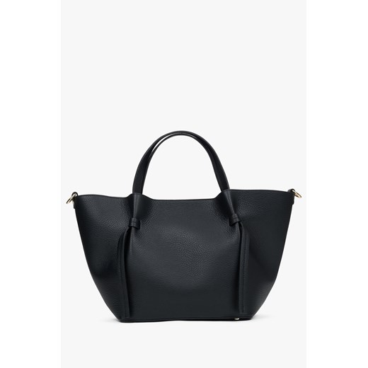 Estro: Czarna torebka damska typu łódka z włoskiej skóry naturalnej Premium ze sklepu Estro w kategorii Torby Shopper bag - zdjęcie 178830388
