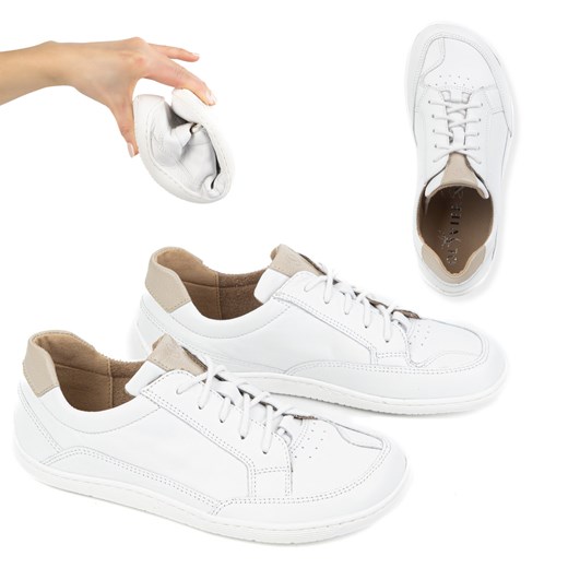 BAREFOOT Damskie minimalistyczne sneakersy skórzane OLIVIER 1282 białe ze sklepu butyolivier w kategorii Półbuty damskie - zdjęcie 178831096