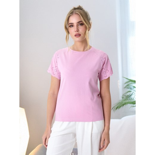 Sinsay - Koszulka z ażurowymi rękawami - różowy Sinsay XL Sinsay