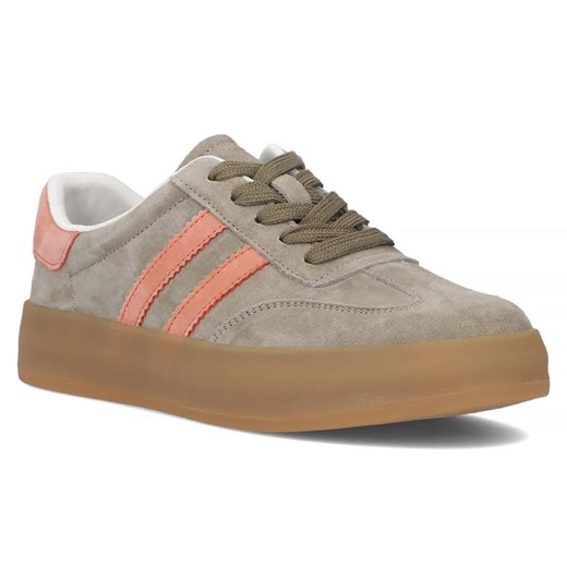 Skórzane sneakersy damskie na platformie - Filippo DP6764/25, khaki Filippo 36 ulubioneobuwie