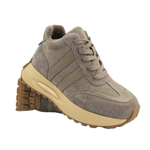 Sneakersy Damskie Sokolski Z24-276 Ciemnobeżowe Sznurowane ze sklepu ulubioneobuwie w kategorii Botki - zdjęcie 178864335