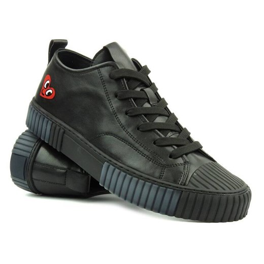 Skórzane sneakersy męskie - JOHN DOUBARE HD19958V1-6A, czarne ze sklepu ulubioneobuwie w kategorii Trampki męskie - zdjęcie 178866728