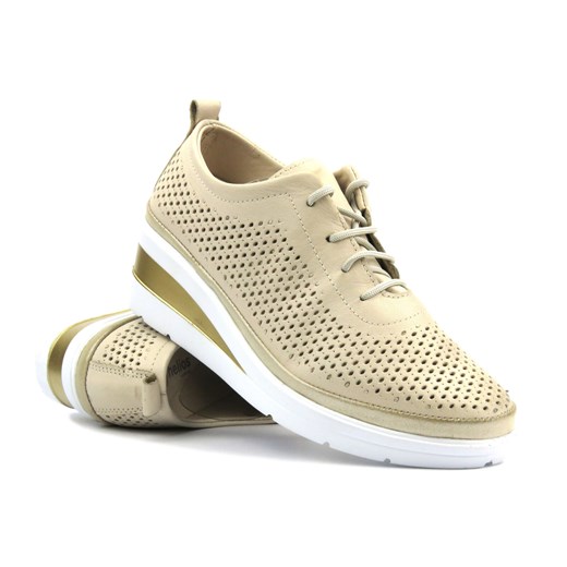 Sneakersy, półbuty damskie na koturnie - Helios 1304.02, beżowo-złote ze sklepu ulubioneobuwie w kategorii Półbuty damskie - zdjęcie 178867578