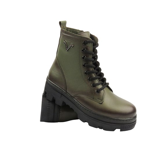 Trapery, trzewiki damskie - VACARRO 490, khaki ze sklepu ulubioneobuwie w kategorii Workery damskie - zdjęcie 178868215