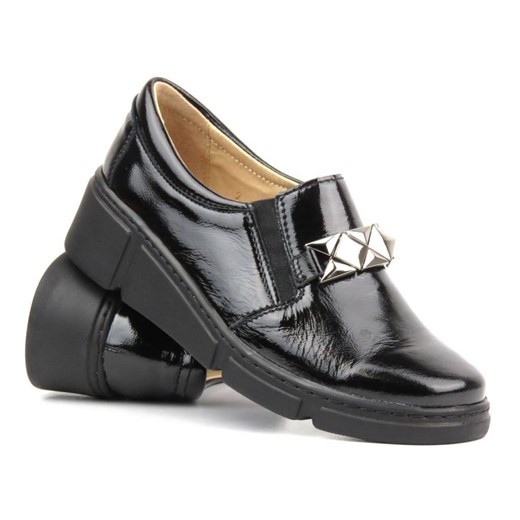Skórzane półbuty damskie lakierowane - HELIOS Komfort 404-2, czarne ze sklepu ulubioneobuwie w kategorii Półbuty damskie - zdjęcie 178869099