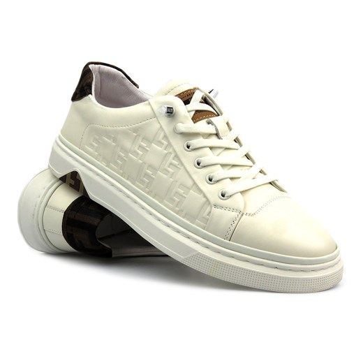 Skórzane sneakersy męskie - JOHN DOUBARE 68F125, białe ze sklepu ulubioneobuwie w kategorii Buty sportowe męskie - zdjęcie 178870665