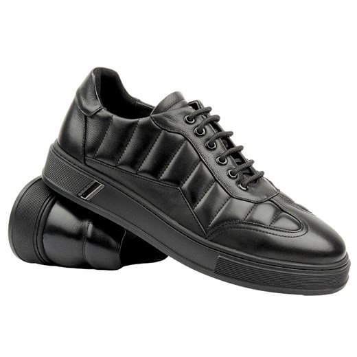 Skórzane Sneakersy Męskie - JOHN DOUBARE 603-10 Czarne Sznurowane ze sklepu ulubioneobuwie w kategorii Buty sportowe męskie - zdjęcie 178871586