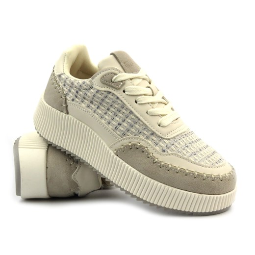 Buty sportowe damskie na platformie - BRIVIDO SHOES TW0815-09, beżowe ze sklepu ulubioneobuwie w kategorii Buty sportowe damskie - zdjęcie 178873048