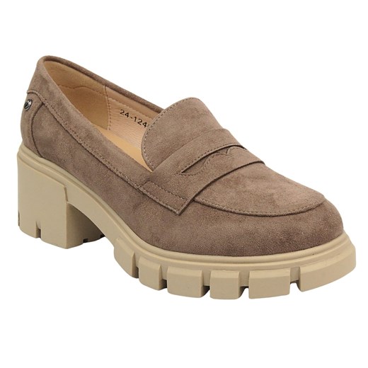 Półbuty, loafersy damskie Potocki 24-12401, khaki - wsuwane ze sklepu ulubioneobuwie w kategorii Mokasyny damskie - zdjęcie 178875968