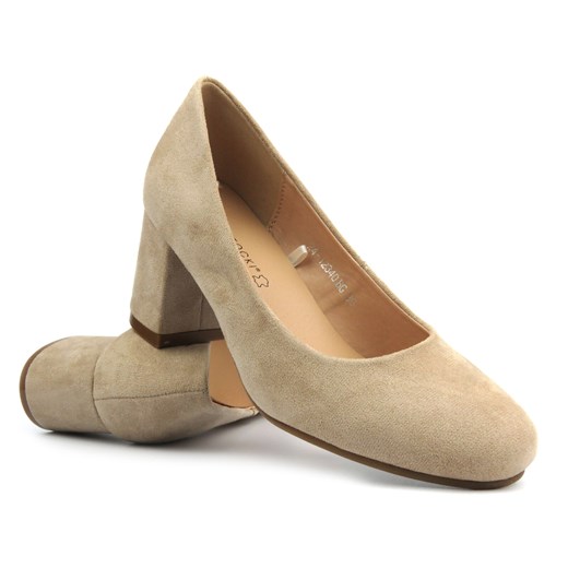 Eleganckie buty damskie na klocku - Potocki 24-12340, beżowe ze sklepu ulubioneobuwie w kategorii Czółenka - zdjęcie 178876046
