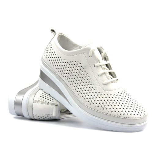 Sneakersy, półbuty damskie na koturnie - Helios 1304, biało-srebrne ze sklepu ulubioneobuwie w kategorii Półbuty damskie - zdjęcie 178876207