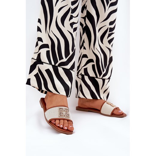 Damskie Klapki Eleganckie Płaski Obcas Ozdoba Camel Lovehia ze sklepu ZAZOO w kategorii Klapki damskie - zdjęcie 178880498