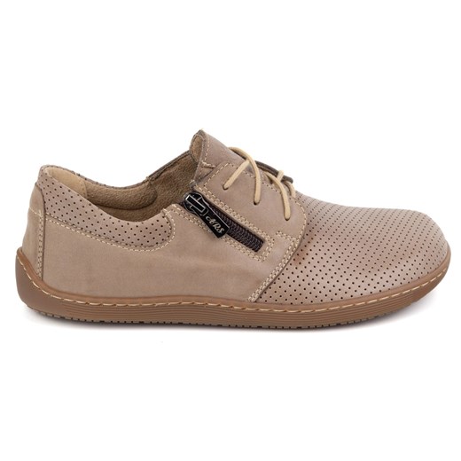 Olivier Damskie skórzane buty minimalistyczne barefoot 1244 perforowane beżowe beżowy ze sklepu ButyModne.pl w kategorii Półbuty damskie - zdjęcie 178880939