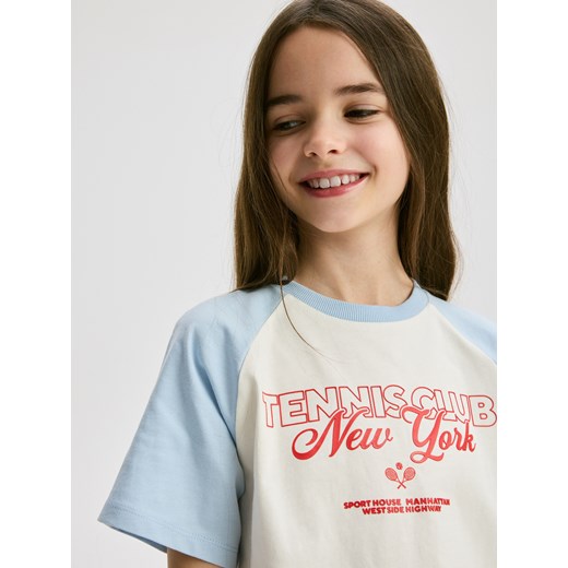 Reserved - Bawełniany t-shirt z nadrukiem - złamana biel Reserved 122/128 (6-8 lat) Reserved