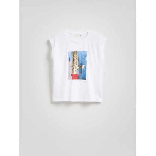 Reserved - Bawełniany t-shirt z nadrukiem - biały ze sklepu Reserved w kategorii Bluzki damskie - zdjęcie 178883468