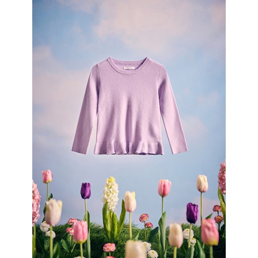 Reserved - Gładki sweter z falbanką - lawendowy ze sklepu Reserved w kategorii Swetry dziewczęce - zdjęcie 178885647