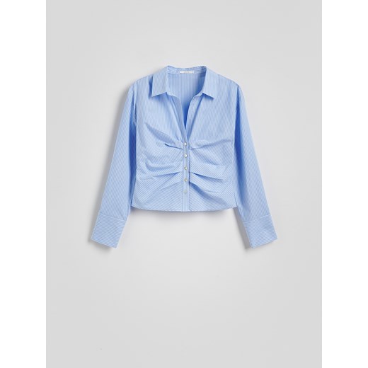 Reserved - Bawełniana koszula z drapowaniem - jasnoniebieski Reserved XS Reserved