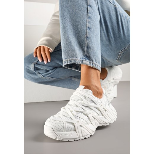 Białe Sneakersy Ozdobione Geometrycznym Motywem Pollines ze sklepu renee.pl w kategorii Buty sportowe damskie - zdjęcie 178886268