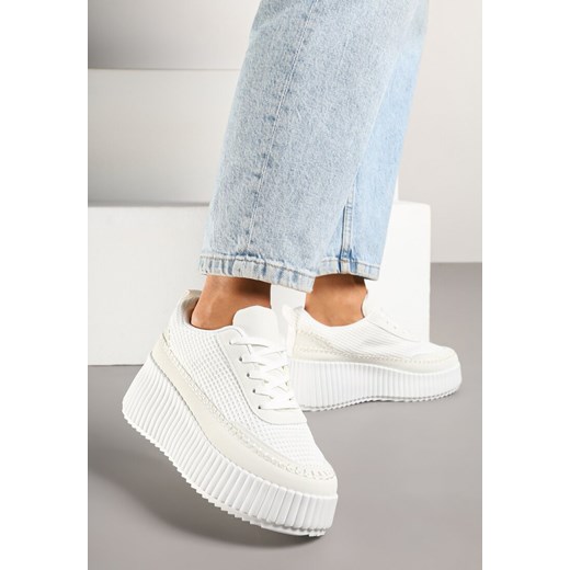 Białe Sneakersy na Tłoczonej Platformie z Ozdobnymi Przeszyciami Faloviela ze sklepu renee.pl w kategorii Buty sportowe damskie - zdjęcie 178886496