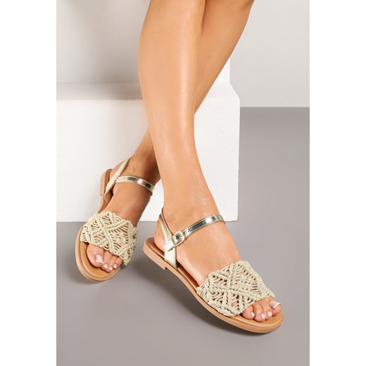 Złote Sandały z Plecionką w Stylu Boho Ciarivaria ze sklepu renee.pl w kategorii Espadryle damskie - zdjęcie 178886598