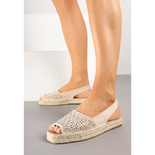 Beżowe Sandały w Stylu Espadryli z Cyrkoniami na Podeszwie z Plecionki Neorwena ze sklepu renee.pl w kategorii Espadryle damskie - zdjęcie 178886628