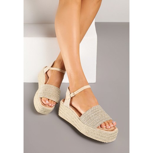 Espadryle damskie beżowe Renee casual z klamrą 