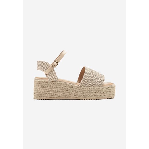 Espadryle damskie beżowe Renee na koturnie casual z klamrą 