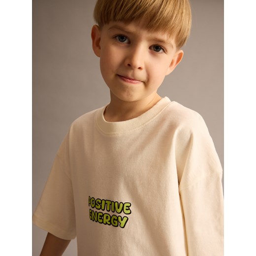 Reserved - Bawełniany t-shirt z nadrukiem - złamana biel Reserved 146/152 (10-11 lat) Reserved