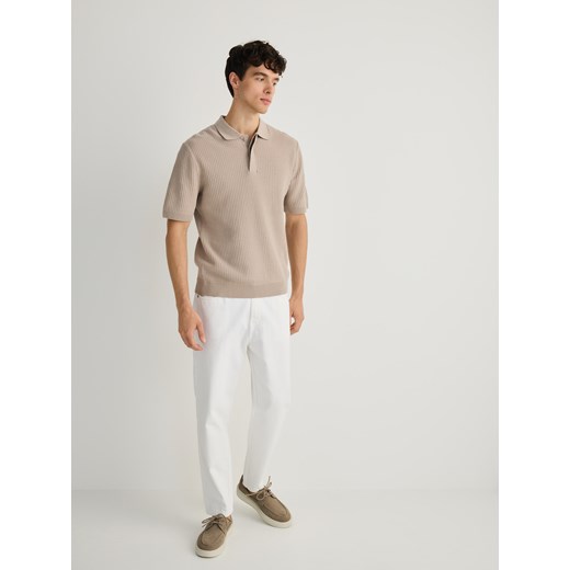 Reserved - Strukturalny sweter polo - beżowy Reserved S Reserved