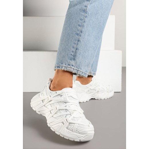 Białe Sneakersy z Geometrycznym Tłoczeniem Pollisse ze sklepu born2be.pl w kategorii Buty sportowe damskie - zdjęcie 178888776